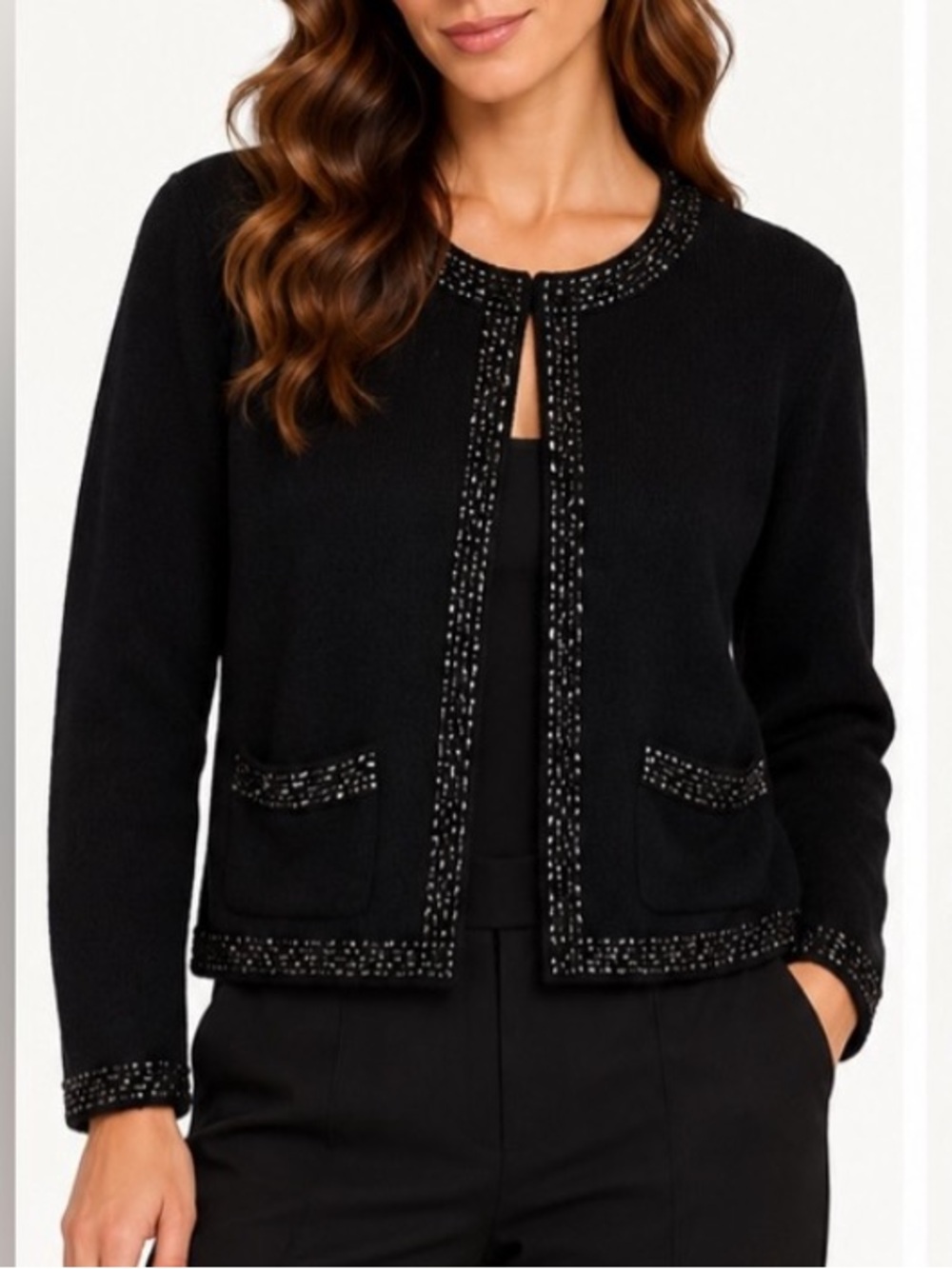 Vintage Liz Claiborne Collection Beaded Cardigan Sweater‎ Wool Blend